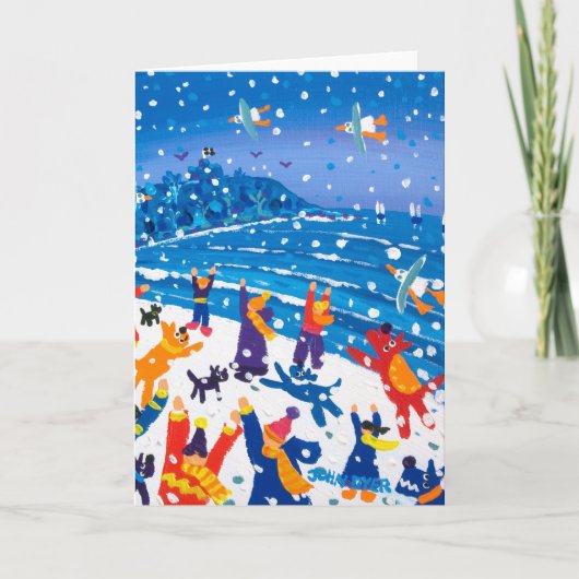 Art Card: Springen für Schneeflocken Feiertagskarte (Vorderseite)
