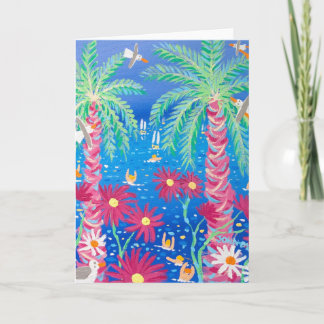Art Card: Tropisches blaues Meer und rosa Palmen,  Karte