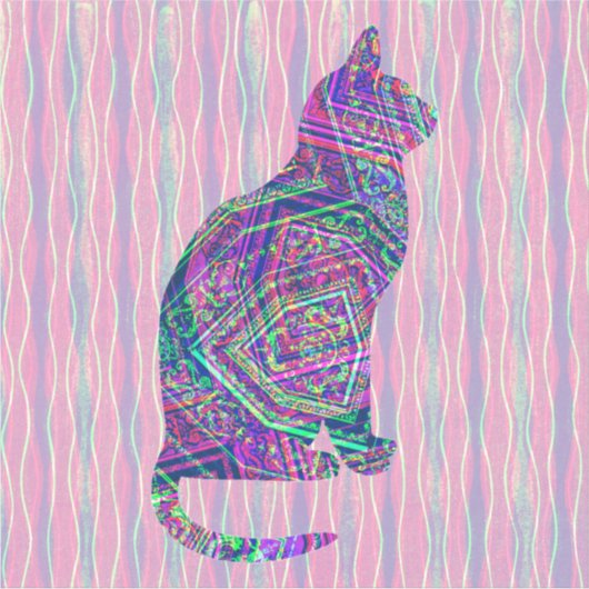 Art Cat Silhouette Vintag Style Sticker (Vorderseite)