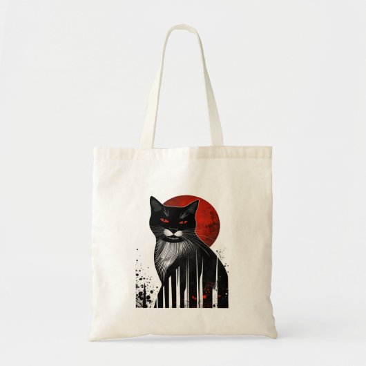 Art Cat Tote Beutel in fett rot, schwarz und weiß Tragetasche (Vorne)