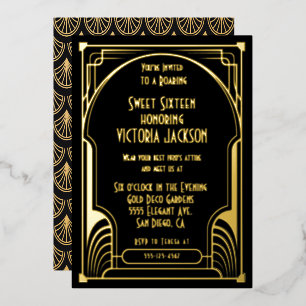 Art Deco 16 . Geburtstag Geburtstagsparty Gold & B Folieneinladung