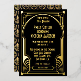 Art Deco 16 . Geburtstag Geburtstagsparty Gold & B Folieneinladung
