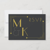 Art Deco 1920 Wedding Black Gold RSVP Cards Karte (Vorderseite)