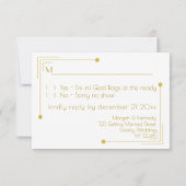 Art Deco 1920 Wedding Black Gold RSVP Cards Karte (Rückseite)
