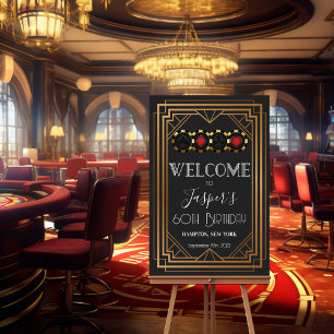 Art Deco 1920er Black and Gold Casino Begrüßungsze Poster