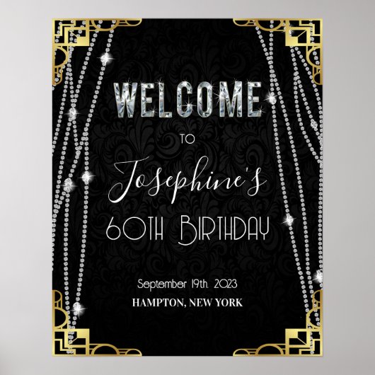 Art Deco 1920er Black and Gold Diamond Begrüßungsz Poster (Vorne)