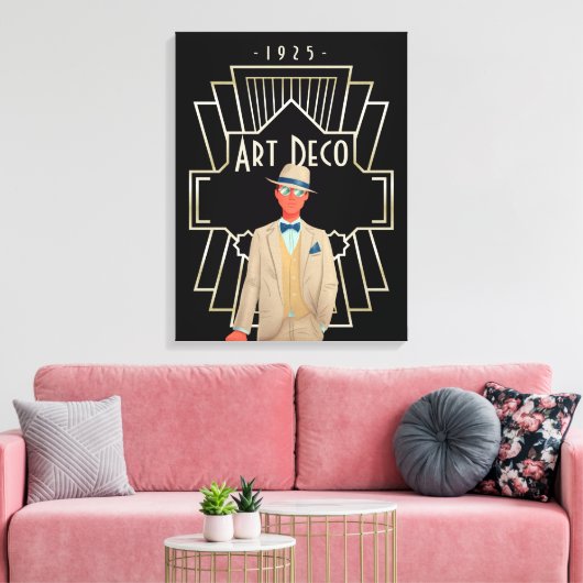 Art Deco 1920er Dapper Gent Gold Frame Black Leinwanddruck (Insitu (Wohnzimmer))