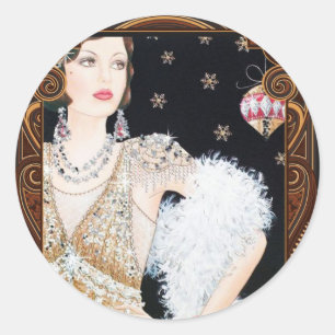 Art Deco 1920er Flapper Weihnachtssticker Runder Aufkleber