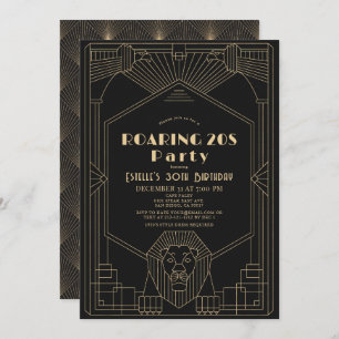 Art Deco 1920er Gatsby Lion Roaring 20er Jahre Geb Einladung