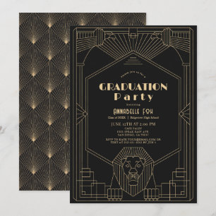 Art Deco 1920er Gatsby Löwe Schwarz Abschluss Einladung