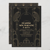 Art Deco 1920er Gatsby Peacock Silvester Einladung (Vorne/Hinten)
