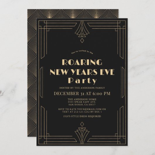 Art Deco 1920er Gatsby Silvester Party Einladung (Vorne/Hinten)