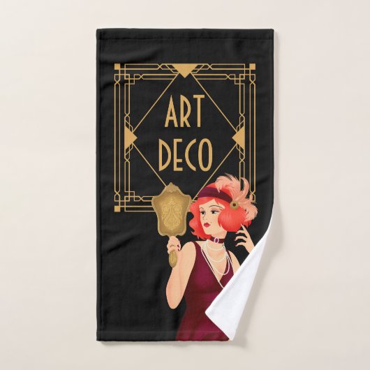 Art Deco 1920er Glam Ladys Gold Black Badhandtuch Set (Handtuch)
