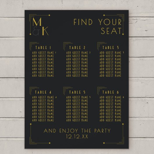 Art Déco 1920er Hochzeit 6 Tischübersicht Poster