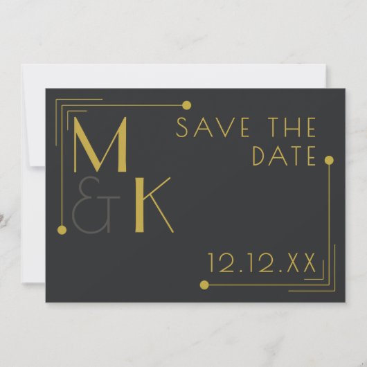 Art Deco 1920er Hochzeit Elegant Black Save the Da Save The Date (Vorderseite)