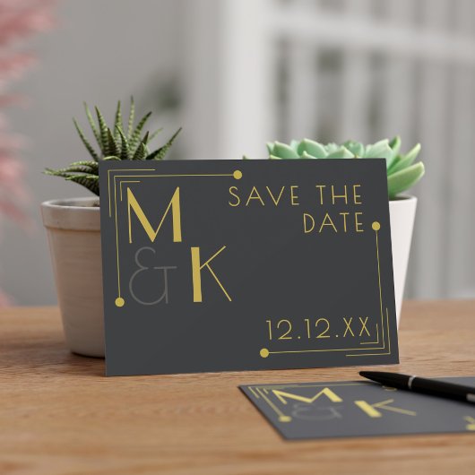 Art Deco 1920er Hochzeit Elegant Black Save the Da Save The Date