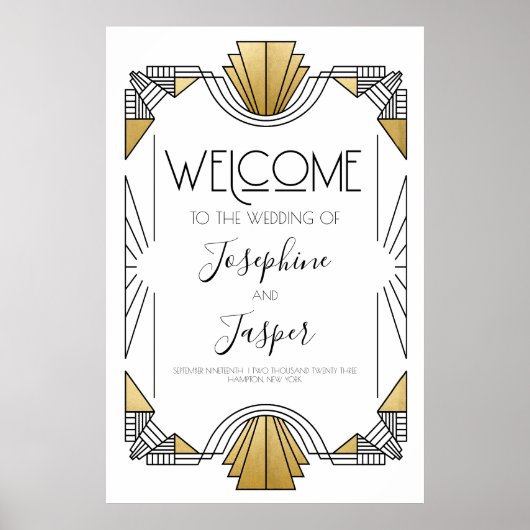 Art Deco 1920er Jahre Begrüßungszeichen in Weiß un Poster (Vorne)