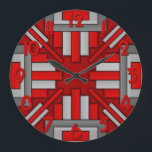 Art Deco 1920er Jahre Geometric Red-Grey Große Wanduhr<br><div class="desc">Dieses wunderschöne,  originelle Uhrendesign wurde in einem geometrischen Deko-Stil errichtet,  der an die modernen 20er Jahre erinnert. Die rechteckigen Formen zeigen nach innen zu den Uhrenhänden. Die Farben sind in verschiedenen Rot- und Grautönen gehalten,  die Zahlen sind rot. Diese elegante Uhr verleiht Ihrem Vintagen Deko-Dekor noch mehr Luxus.</div>