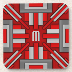 Art Deco 1920er Jahre Geometrisch Rot-Grau Untersetzer
