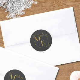 Art Deco 1920er Jahre Hochzeit Schwarzes Gold Runder Aufkleber