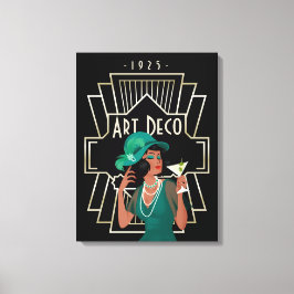Art Deco 1920er Lady Green Dress Gold Frame Black Leinwanddruck