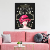 Art Deco 1920er Lady Hat Gold Frame Black Leinwanddruck (Insitu (Wohnzimmer))