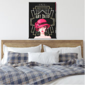 Art Deco 1920er Lady Hat Gold Frame Black Leinwanddruck (Insitu (Schlafzimmer))