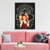 Art Deco 1920er Lady Mirror Gold Frame Black Leinwanddruck (Insitu (Wohnzimmer))