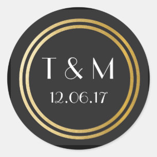 Art Deco 1920er Stickers Black Gold Round Label