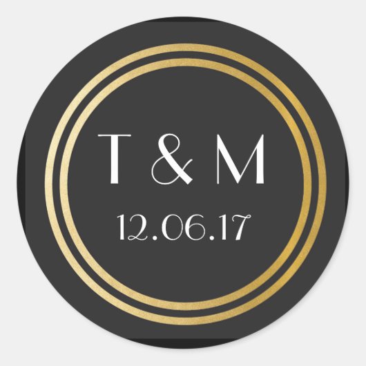 Art Deco 1920er Stickers Black Gold Round Label (Vorderseite)