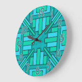 Art Deco 1920s Geometric Aquamarin Green Blue Patt Große Wanduhr (Winkel)