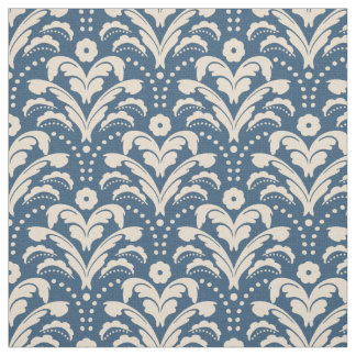 Art Deco 1930er Floral Damask Imitate Burlap Blue Stoff