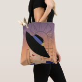 Art Deco 1930er Frauen in Hut mit Chrysler Gebäude Tasche (Von Nahem)