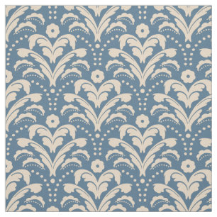Art Deco 1930er Jahre BlumenDamask Blau und Beige Stoff