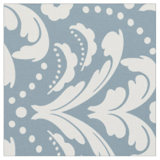 Art Deco 1930er Jahre Florales Damast Blau und Wei Stoff
