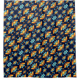 Art Deco 1 Blume in blauen Orangetönen Duschvorhang