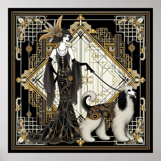 Art Deco 200 Elegante Frauen und Hunde Poster (Vorne)