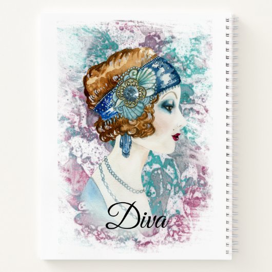 Art Deco 20 Mode Diva Wasserfarben Kunst Notizblock (Rückseite)