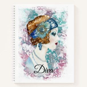Art Deco 20 Mode Diva Wasserfarben Kunst Notizblock