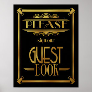 Art Deco 20er Jahre Stil "Gästebuch" Druck GOLD Poster