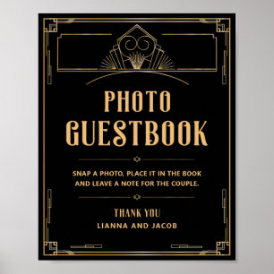 Art Deco 20s Black Gold Wedding Foto Gästebuch