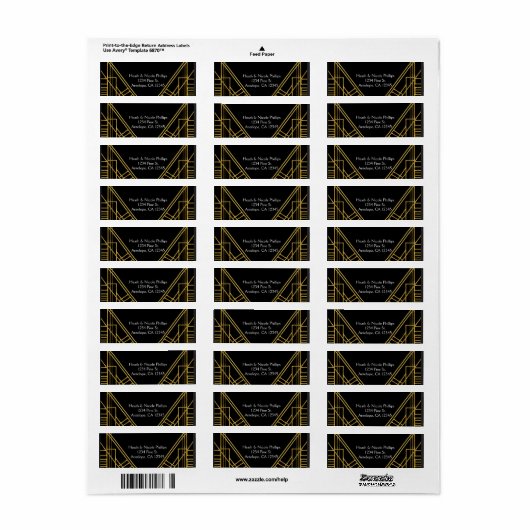 Art Deco 20's Gold & Black Gatsby Adresse Labels (Vorne)
