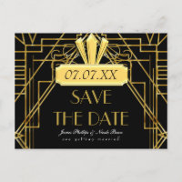 Art Deco 20's Gold & Black Gatsby Event Postkarte