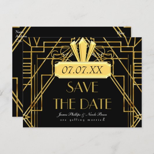 Art Deco 20's Gold & Black Gatsby Event Postkarte (Vorne/Hinten)