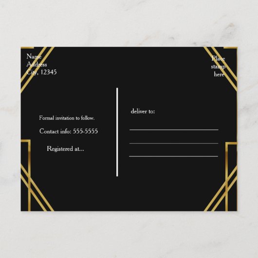 Art Deco 20's Gold & Black Gatsby Event Postkarte (Rückseite)