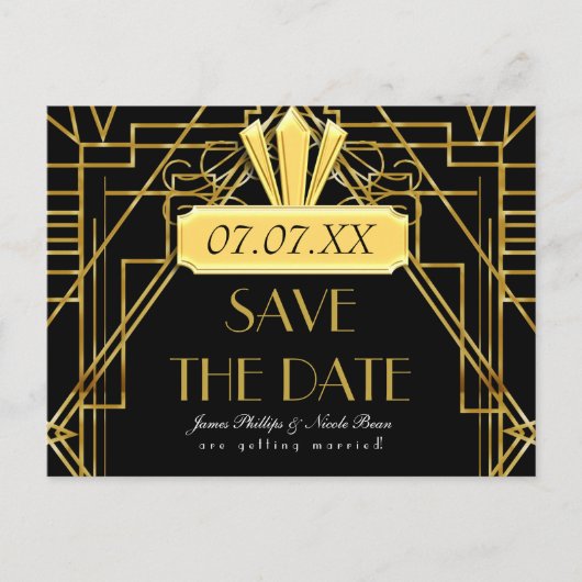 Art Deco 20's Gold & Black Gatsby Event Postkarte (Vorderseite)