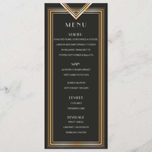Art Deco 20s Menu Card | Gatsby-inspiriert Party Menükarte (Vorderseite)