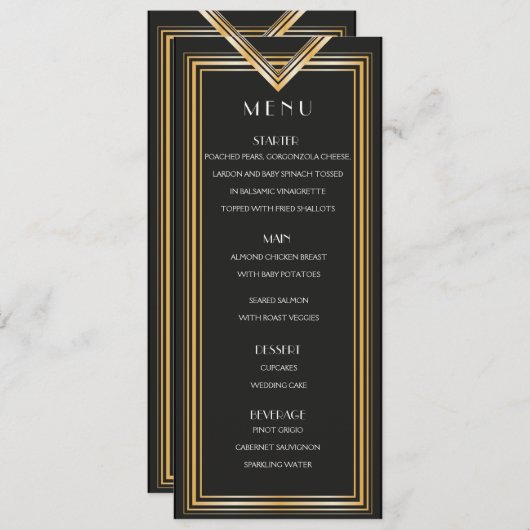 Art Deco 20s Menu Card | Gatsby-inspiriert Party Menükarte (Vorne/Hinten)