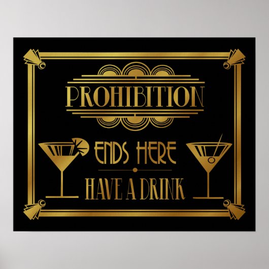 Art Deco 20's style "Cocktail Bar sign GOLD Poster (Vorne)