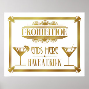 Art Deco 20's style "Cocktail Bar sign GOLD Poster